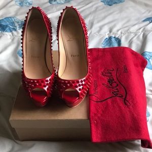 Authentic Christian Louboutin Lady Peep Red Spikes